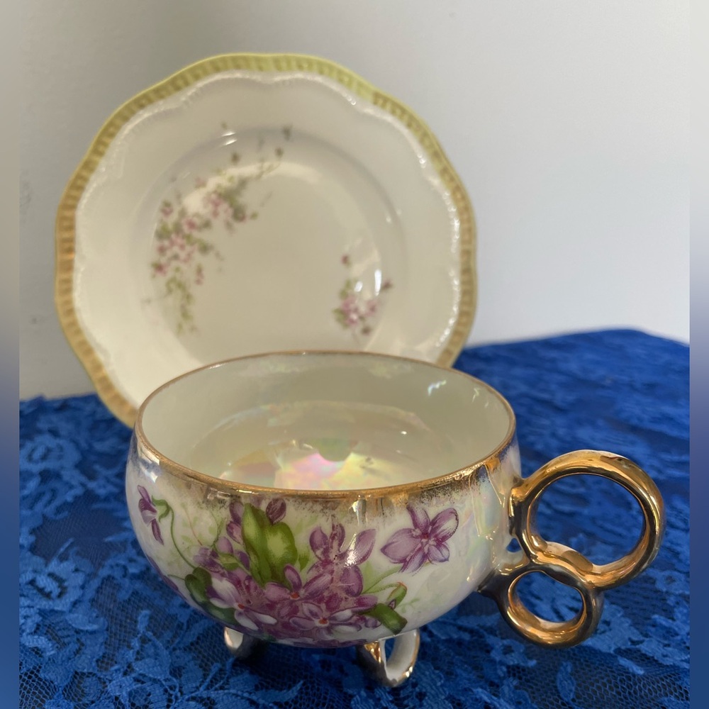 Vintage Floral Teacup and Saucer with Gold Accents